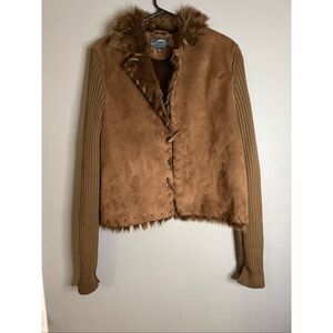 Montanaco Suede Short Jacket Faux Fur Lining Faux Saber Tooth Closure L